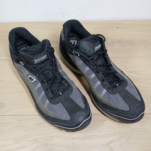 Skechers Black Gray Shape Ups SRR Kinetic Wedge Lace Up Fitness Sneakers #1595 - Picture 13 of 13